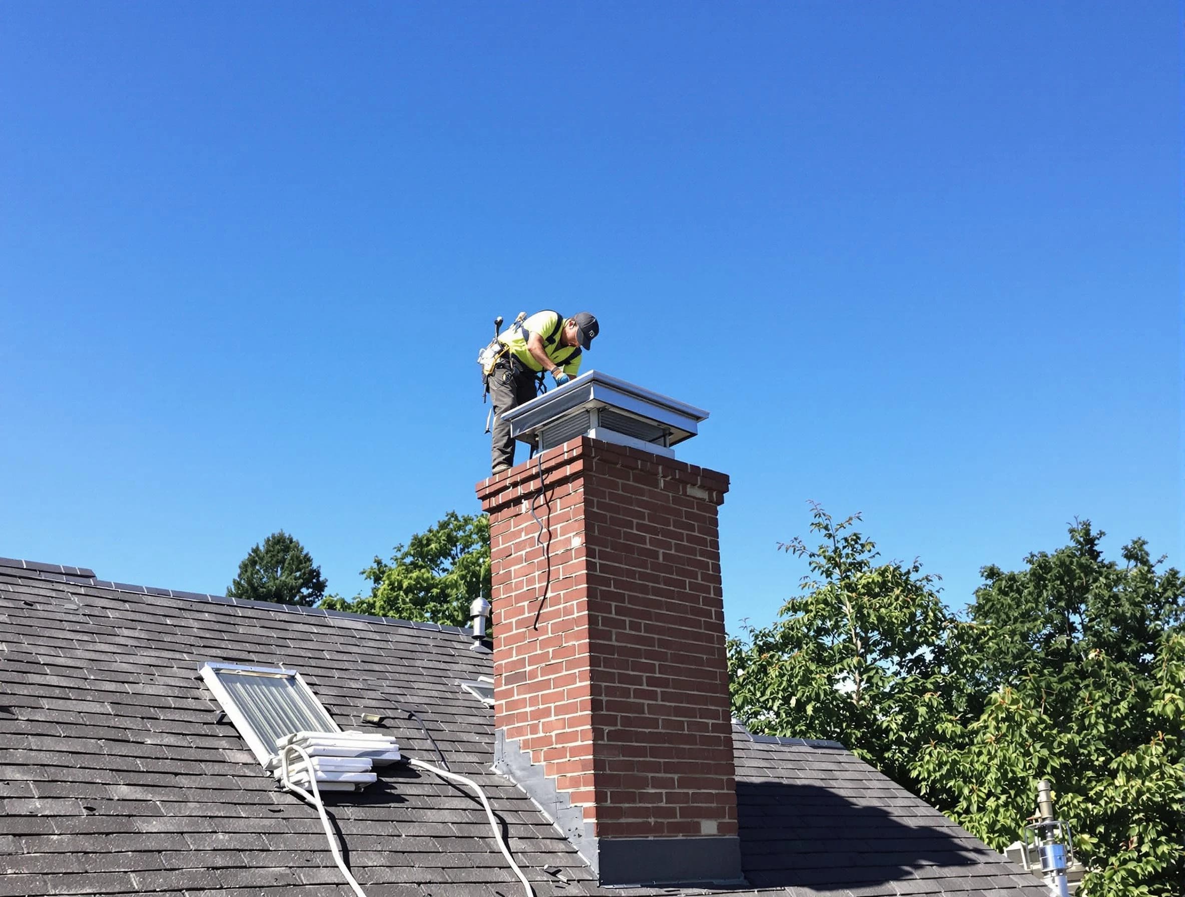 Childersburg Chimney Sweep technician measuring a chimney cap in Childersburg, AL