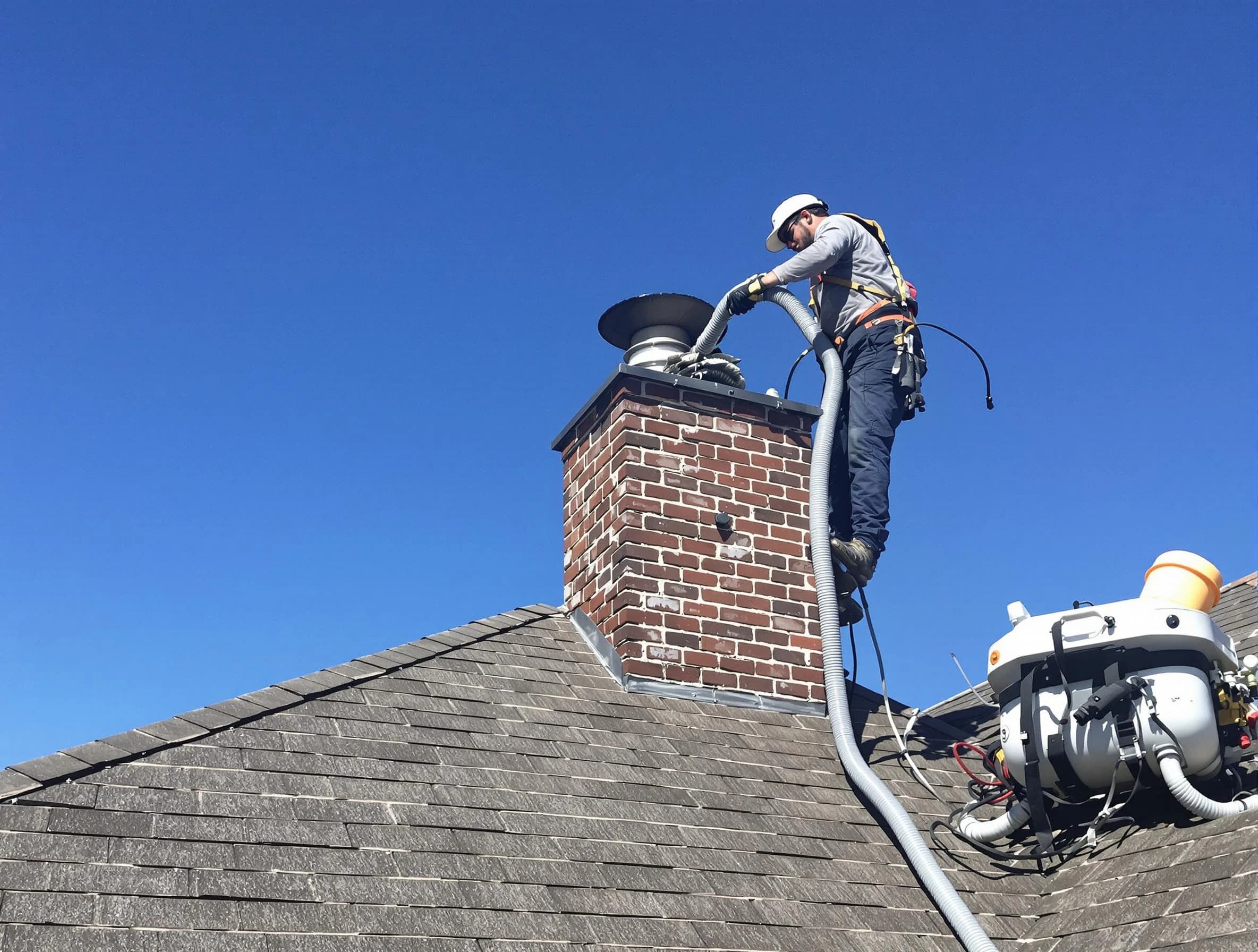 Dedicated Childersburg Chimney Sweep team member cleaning a chimney in Childersburg, AL