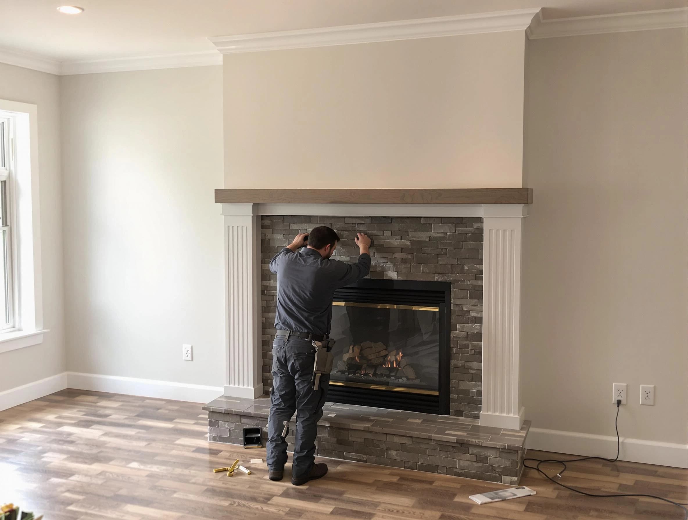 Childersburg Chimney Sweep finishing a custom fireplace install in Childersburg, AL