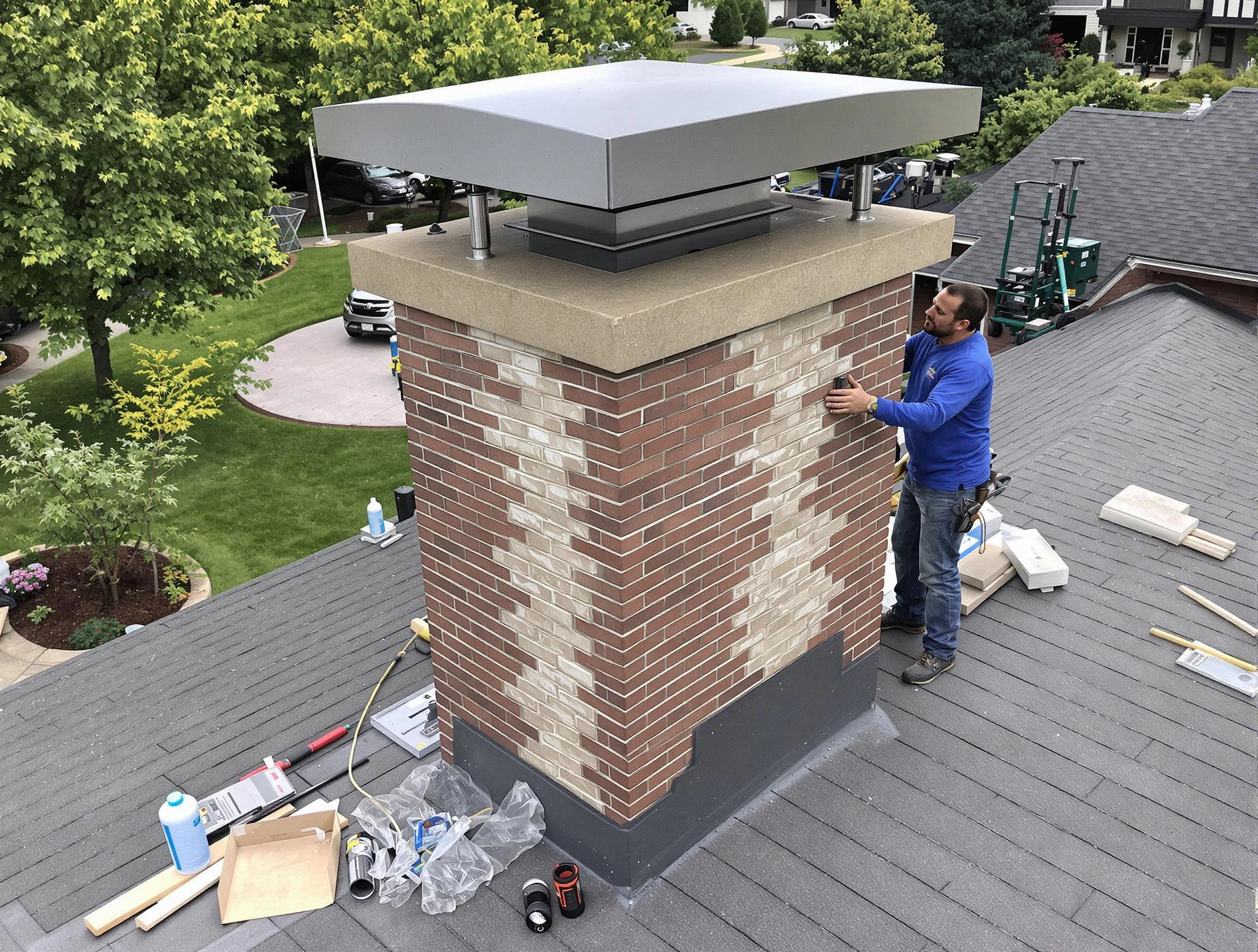 Childersburg Chimney Sweep team working on a custom chimney remodel in Childersburg, AL